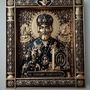 Резная Икона из дерева. Святой Николай Чудотворец — фотография 2